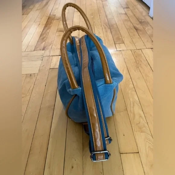 Oris Blue Canvas Brown Leather Jet Setter Bag - Picture 3 of 12